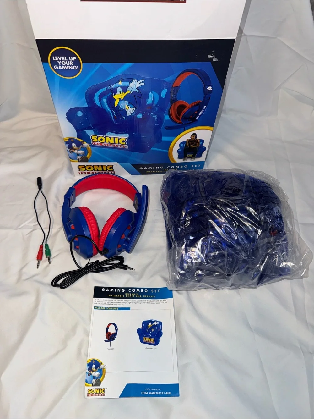 Blue Gaming Combo Set - Inflatable Chair & Headset